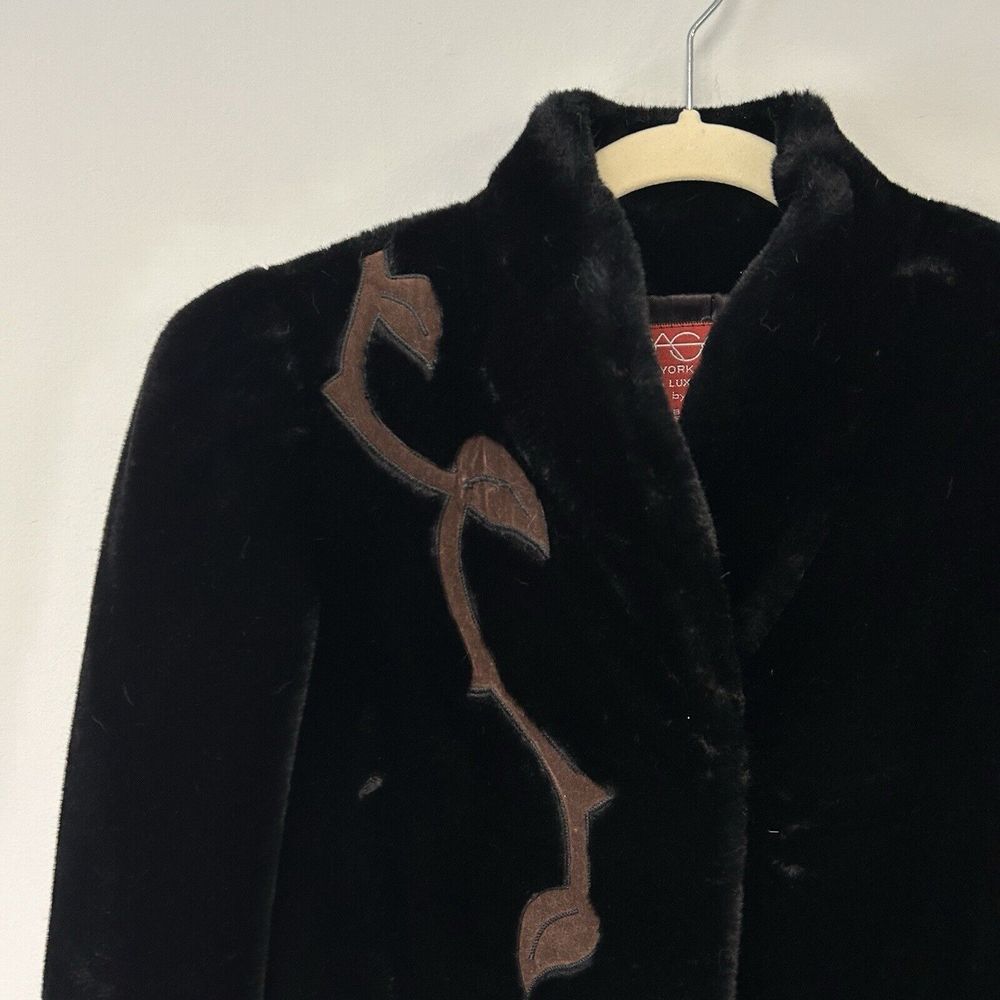 Vintage SASSON NY PARIS Glenoit Women Faux Fur Black Coat Jacket Size 8 Union